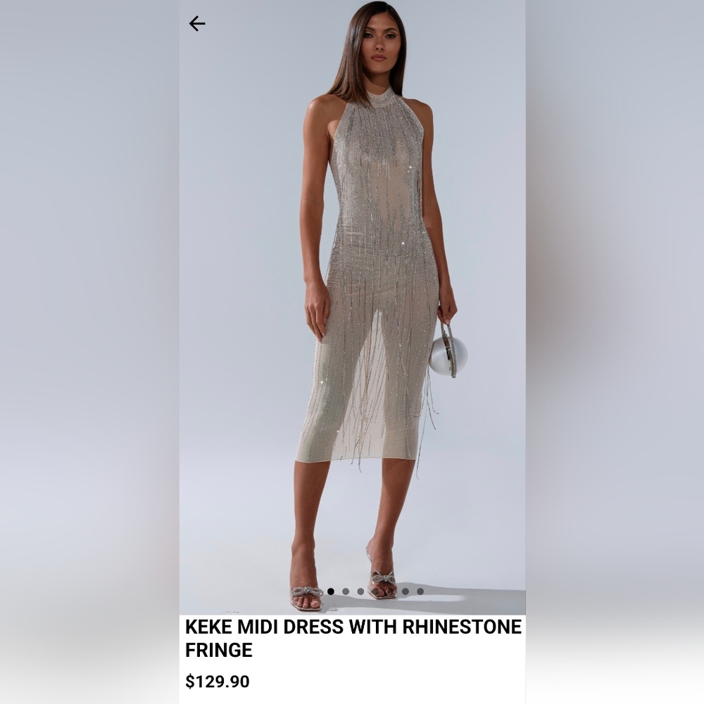 KEKE MIDI DRESS WITH RHINESTONE FRINGE - M